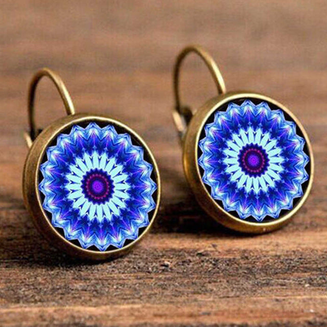 FSUNION Boho Flower Drop Earrings For Women Vintage Jewelry Geometric Pattern Round Earings Bijoux boucles d'oreilles bohemia