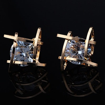 Women's earrings 2019 Europe and the new jewelry geometric hollow square triangle zircon earrings fashion banquet jewelry