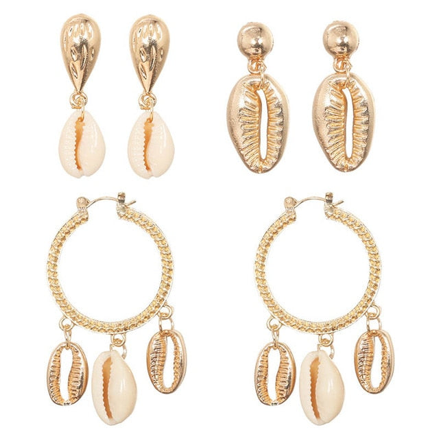 Fashion Girls Beach Shell Women Bohemian Jewelry Starfish Pendant Cowrie Pearl Gold Color Drop Trendy Conch Dangle Earring