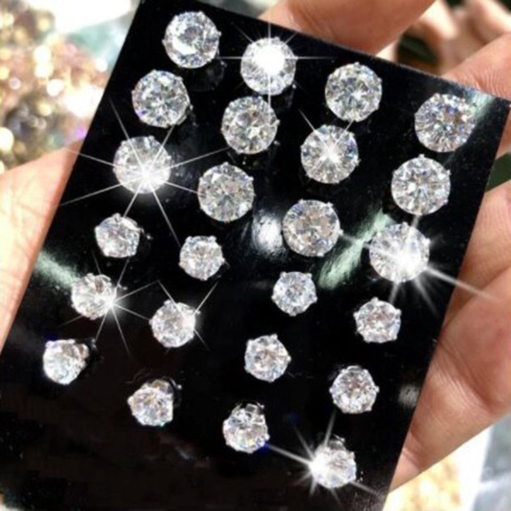 New 12 Pair/Pack White Shiny Wedding Stud Earrings Set For Women Men Crystal Jewelry Accessories Oorbellen Jewelry Earrings