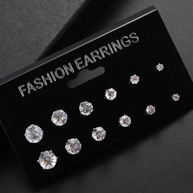 New 12 Pair/Pack White Shiny Wedding Stud Earrings Set For Women Men Crystal Jewelry Accessories Oorbellen Jewelry Earrings