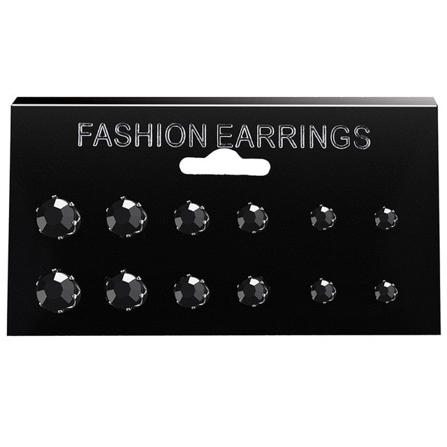 New 12 Pair/Pack White Shiny Wedding Stud Earrings Set For Women Men Crystal Jewelry Accessories Oorbellen Jewelry Earrings