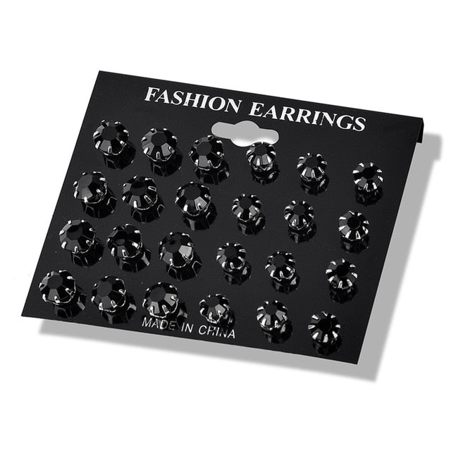New 12 Pair/Pack White Shiny Wedding Stud Earrings Set For Women Men Crystal Jewelry Accessories Oorbellen Jewelry Earrings