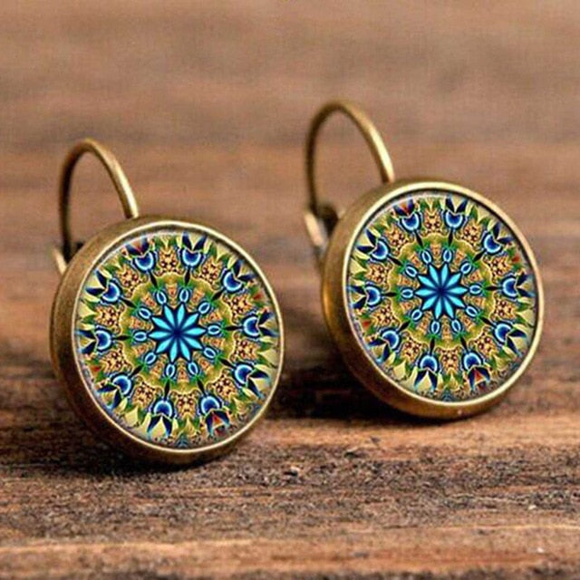 FSUNION Boho Flower Drop Earrings For Women Vintage Jewelry Geometric Pattern Round Earings Bijoux boucles d'oreilles bohemia