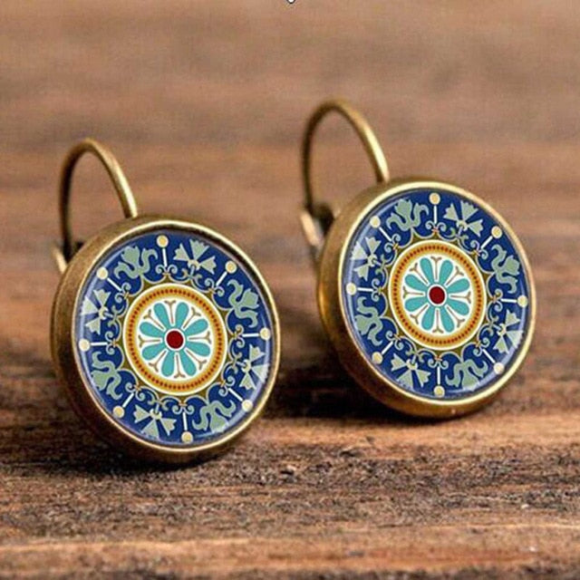 FSUNION Boho Flower Drop Earrings For Women Vintage Jewelry Geometric Pattern Round Earings Bijoux boucles d'oreilles bohemia