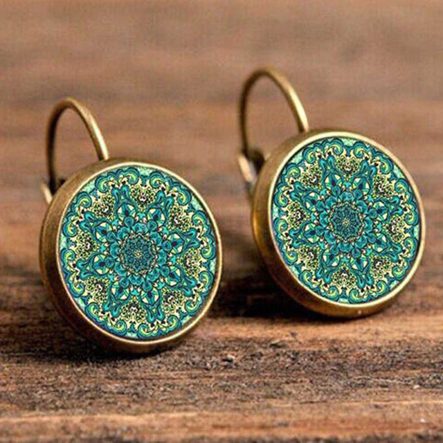 FSUNION Boho Flower Drop Earrings For Women Vintage Jewelry Geometric Pattern Round Earings Bijoux boucles d'oreilles bohemia