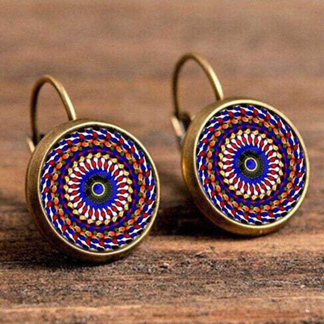 FSUNION Boho Flower Drop Earrings For Women Vintage Jewelry Geometric Pattern Round Earings Bijoux boucles d'oreilles bohemia