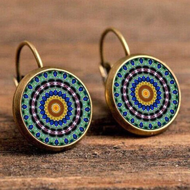 FSUNION Boho Flower Drop Earrings For Women Vintage Jewelry Geometric Pattern Round Earings Bijoux boucles d'oreilles bohemia