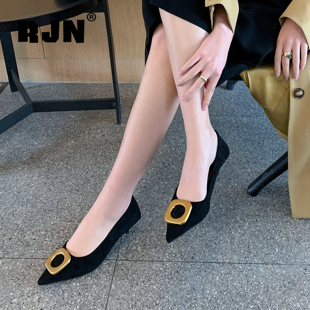 RJN Office Pumps Women High Quality Kid Suede Fashion Pointed Toe Pumps Slip-On