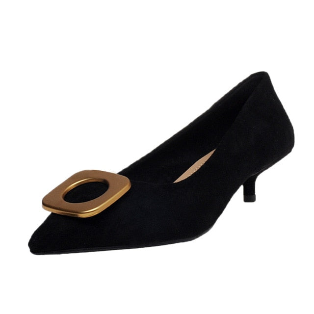 RJN Office Pumps Women High Quality Kid Suede Fashion Pointed Toe Pumps Slip-On