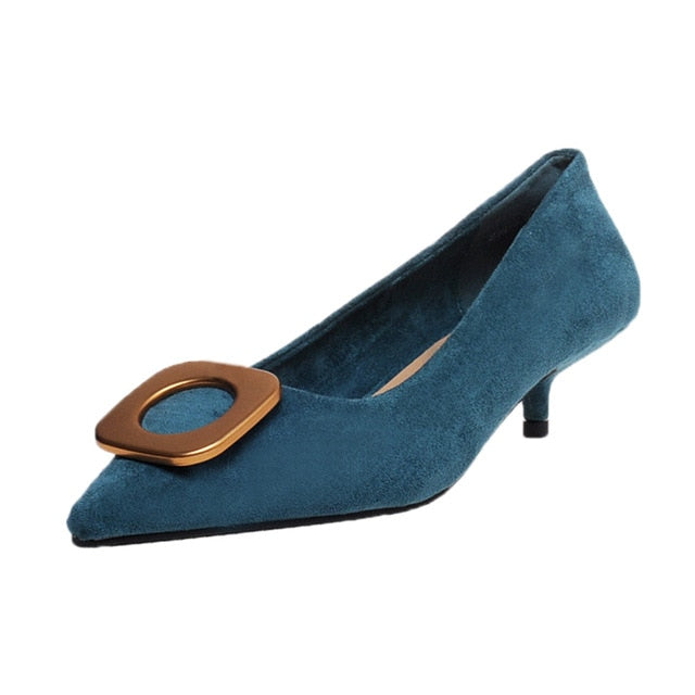 RJN Office Pumps Women High Quality Kid Suede Fashion Pointed Toe Pumps Slip-On
