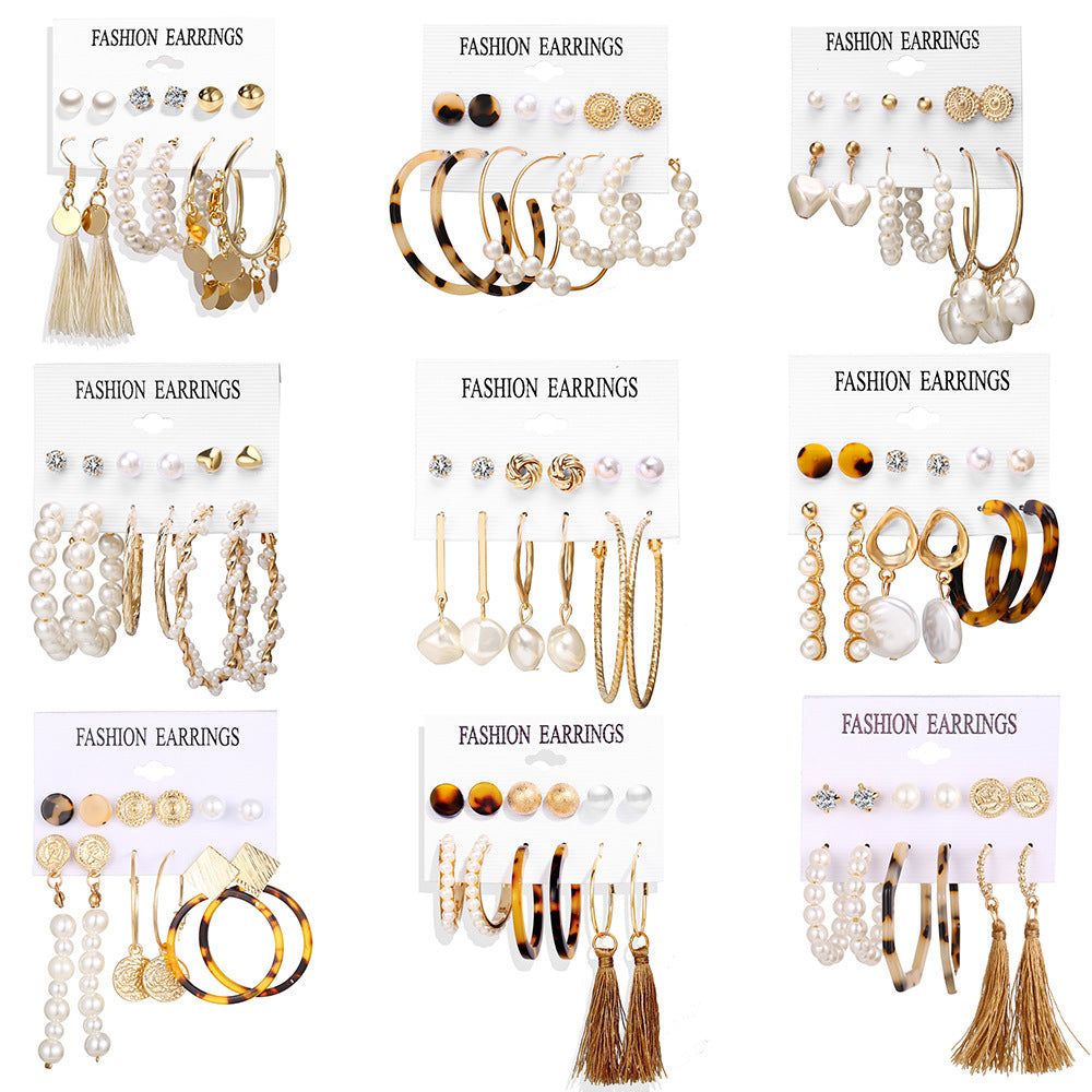 2020 Women Earrings Set Acrylic Pearl Earrings For Women Acrylic Earrings New Set Bohemian Leopard Tassel Stud Earrings Jewelry