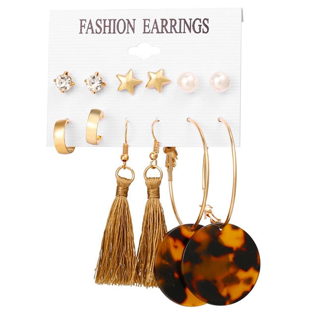 2020 Women Earrings Set Acrylic Pearl Earrings For Women Acrylic Earrings New Set Bohemian Leopard Tassel Stud Earrings Jewelry