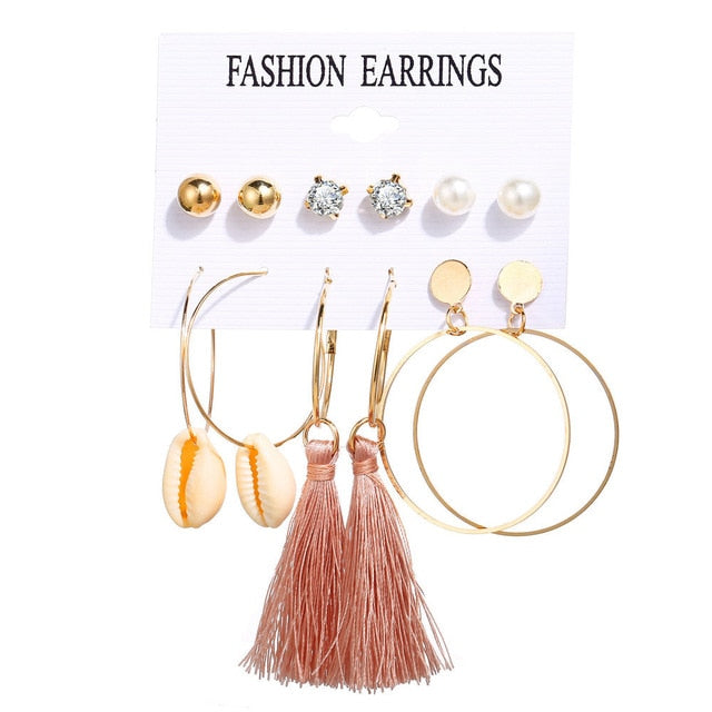 2020 Women Earrings Set Acrylic Pearl Earrings For Women Acrylic Earrings New Set Bohemian Leopard Tassel Stud Earrings Jewelry
