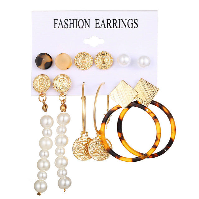 2020 Women Earrings Set Acrylic Pearl Earrings For Women Acrylic Earrings New Set Bohemian Leopard Tassel Stud Earrings Jewelry