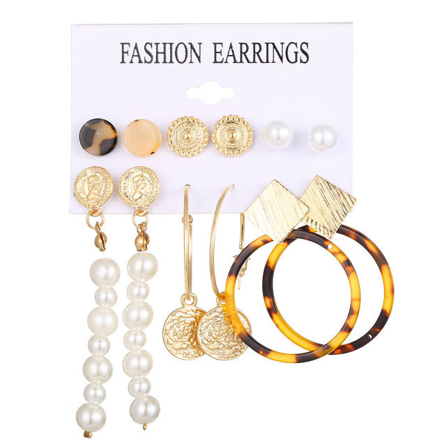 2020 Women Earrings Set Acrylic Pearl Earrings For Women Acrylic Earrings New Set Bohemian Leopard Tassel Stud Earrings Jewelry