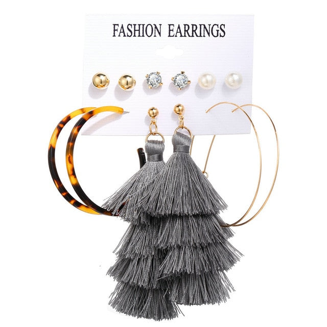 2020 Women Earrings Set Acrylic Pearl Earrings For Women Acrylic Earrings New Set Bohemian Leopard Tassel Stud Earrings Jewelry