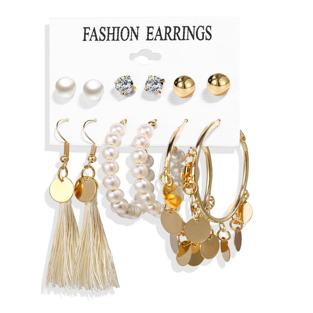 2020 Women Earrings Set Acrylic Pearl Earrings For Women Acrylic Earrings New Set Bohemian Leopard Tassel Stud Earrings Jewelry