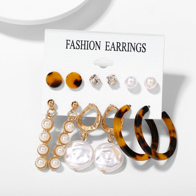 2020 Women Earrings Set Acrylic Pearl Earrings For Women Acrylic Earrings New Set Bohemian Leopard Tassel Stud Earrings Jewelry