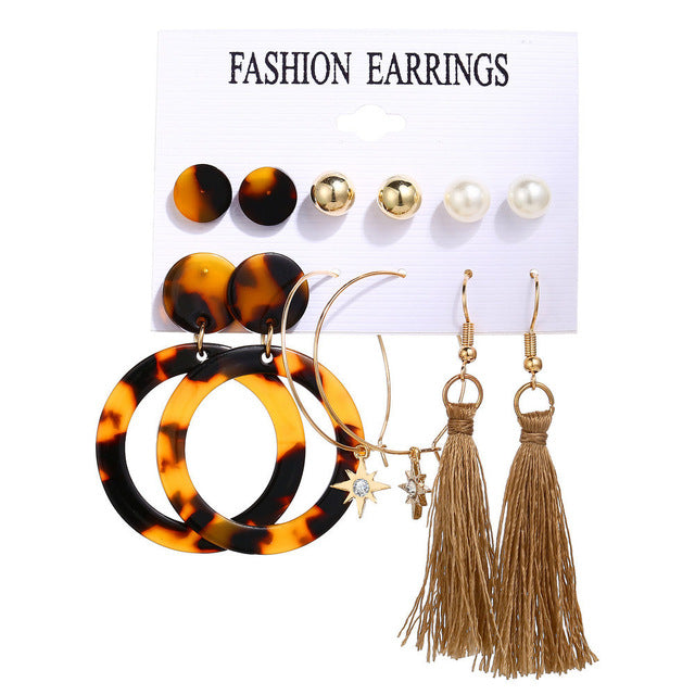 2020 Women Earrings Set Acrylic Pearl Earrings For Women Acrylic Earrings New Set Bohemian Leopard Tassel Stud Earrings Jewelry