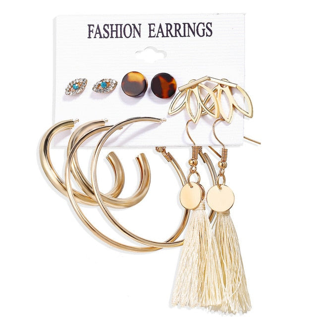 2020 Women Earrings Set Acrylic Pearl Earrings For Women Acrylic Earrings New Set Bohemian Leopard Tassel Stud Earrings Jewelry