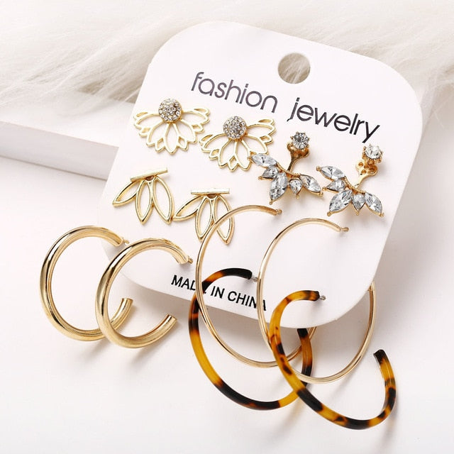 2020 Women Earrings Set Acrylic Pearl Earrings For Women Acrylic Earrings New Set Bohemian Leopard Tassel Stud Earrings Jewelry