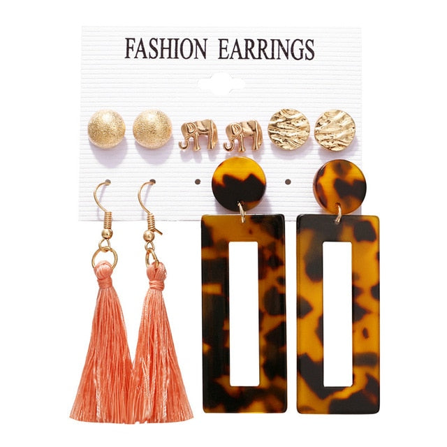 2020 Women Earrings Set Acrylic Pearl Earrings For Women Acrylic Earrings New Set Bohemian Leopard Tassel Stud Earrings Jewelry