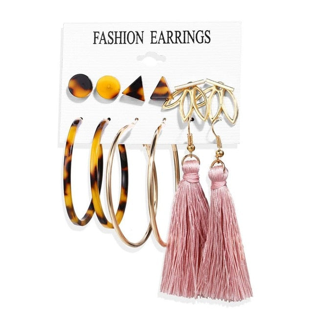 2020 Women Earrings Set Acrylic Pearl Earrings For Women Acrylic Earrings New Set Bohemian Leopard Tassel Stud Earrings Jewelry
