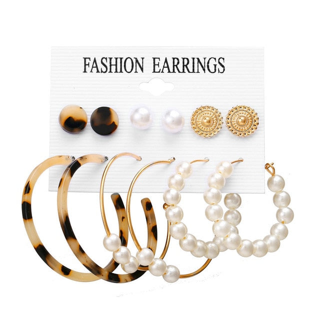 2020 Women Earrings Set Acrylic Pearl Earrings For Women Acrylic Earrings New Set Bohemian Leopard Tassel Stud Earrings Jewelry