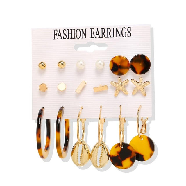 2020 Women Earrings Set Acrylic Pearl Earrings For Women Acrylic Earrings New Set Bohemian Leopard Tassel Stud Earrings Jewelry