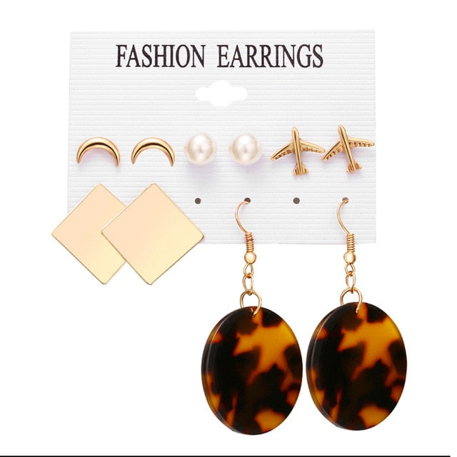 2020 Women Earrings Set Acrylic Pearl Earrings For Women Acrylic Earrings New Set Bohemian Leopard Tassel Stud Earrings Jewelry