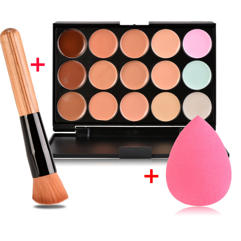 New Face Concealer Makeup Palette +Brushes +Puff Face Base Foundation