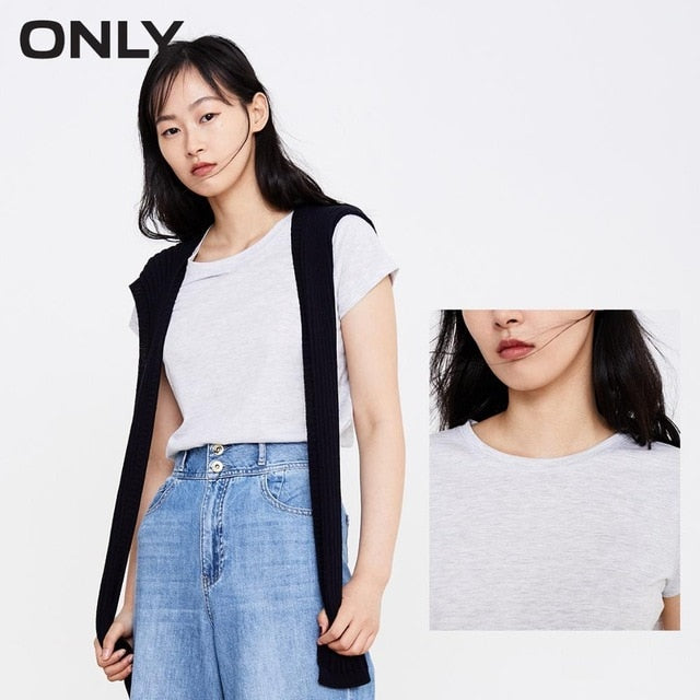 ONLY Women's  Loose Fit Pure Color Round Neckline Short-sleeved T-shirt | 12010164