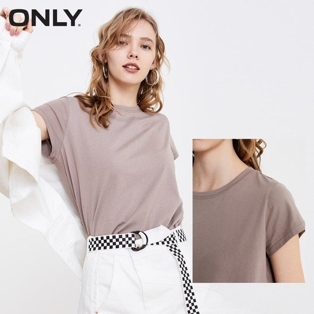 ONLY Women's  Loose Fit Pure Color Round Neckline Short-sleeved T-shirt | 12010164