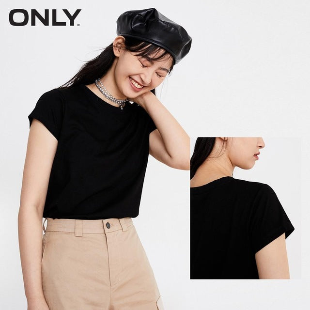 ONLY Women's  Loose Fit Pure Color Round Neckline Short-sleeved T-shirt | 12010164