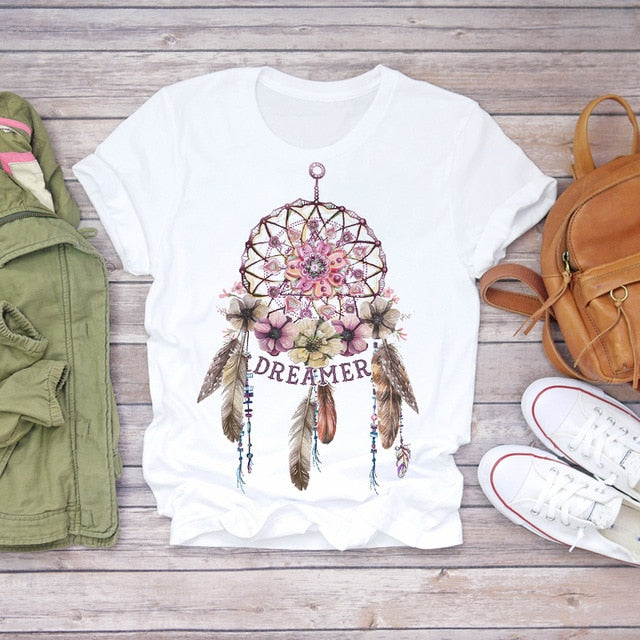 Women Summer Short Sleeve Floral T-shirts