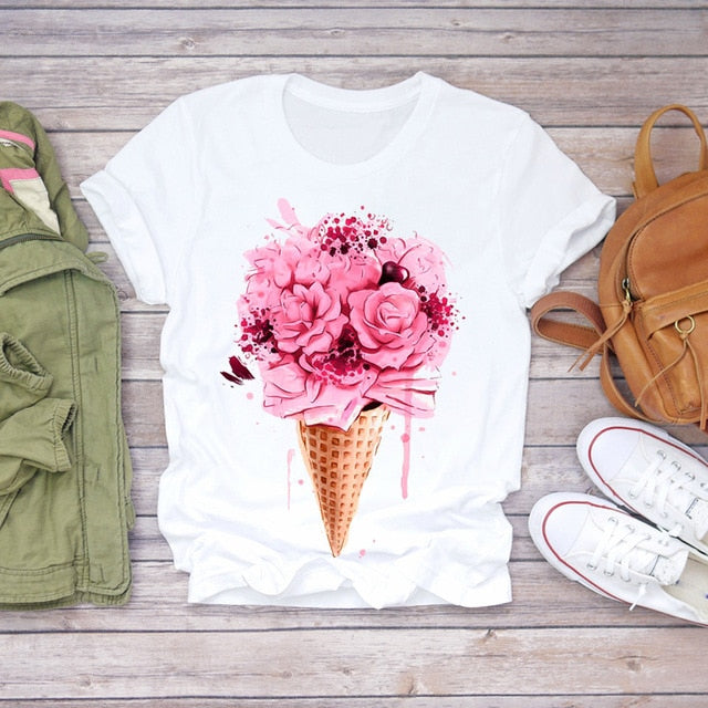 Women Summer Short Sleeve Floral T-shirts