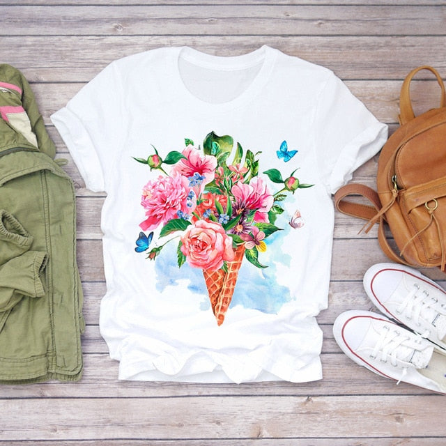 Women Summer Short Sleeve Floral T-shirts