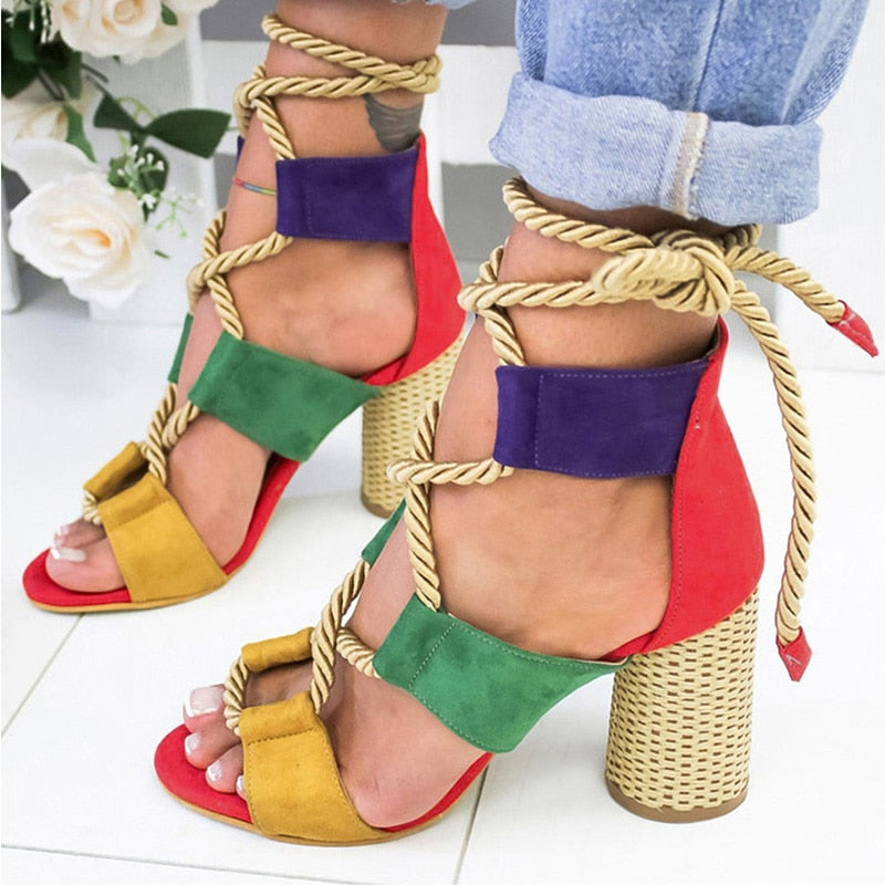 Women Pumps Lace Up High Heels Women Gladiator Sandals
