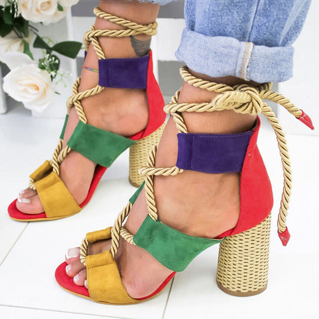 Women Pumps Lace Up High Heels Women Gladiator Sandals