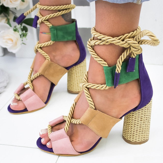 Women Pumps Lace Up High Heels Women Gladiator Sandals