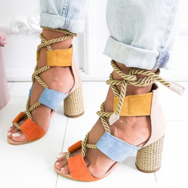 Women Pumps Lace Up High Heels Women Gladiator Sandals