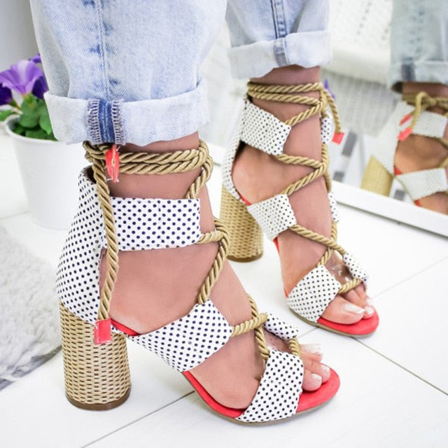 Women Pumps Lace Up High Heels Women Gladiator Sandals