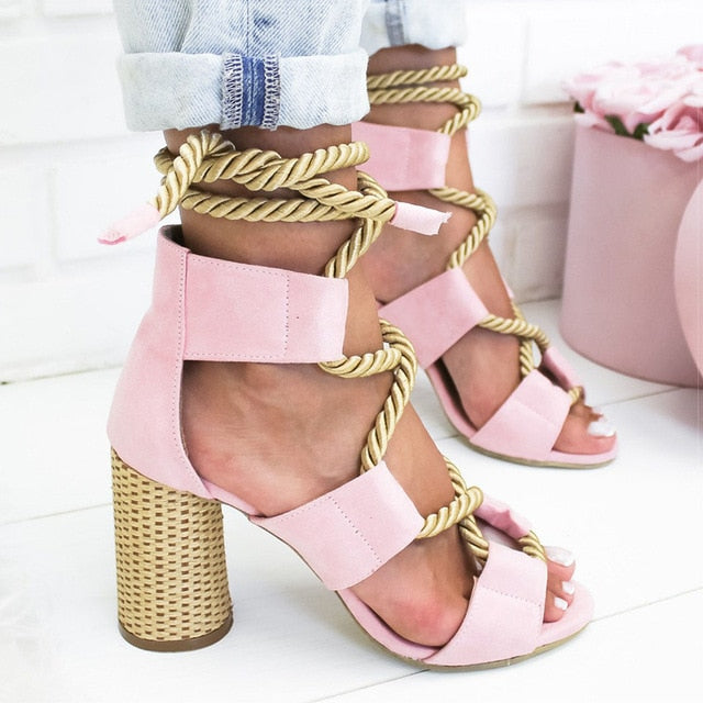 Women Pumps Lace Up High Heels Women Gladiator Sandals