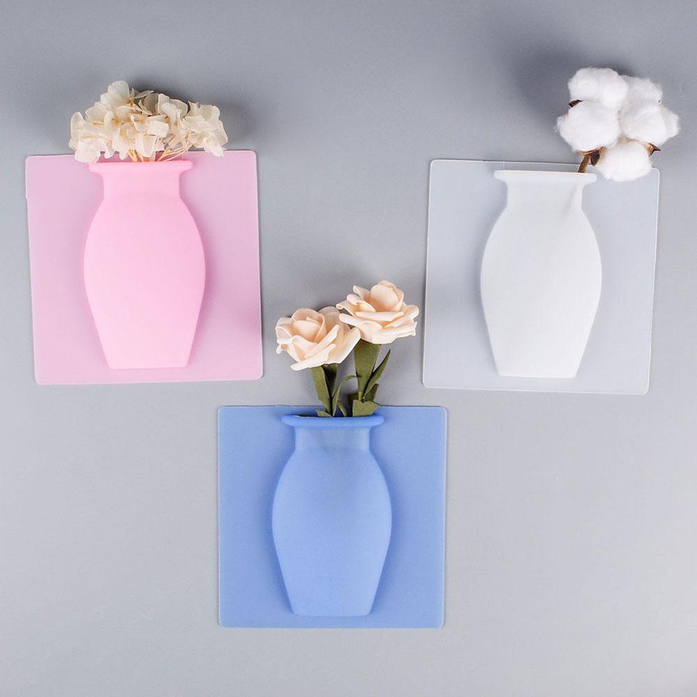 Wall Hanging Floret Bottle Silicone Vase Container Magic Sticker On Glass Wall Plant  Flower Pots Silicone Sticky Container Home