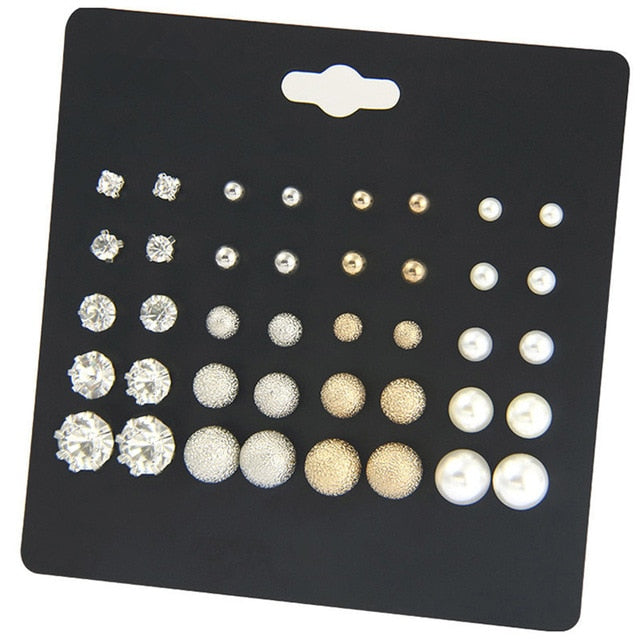 New 12 Pair/Pack White Shiny Wedding Stud Earrings Set For Women Men Crystal Jewelry Accessories Oorbellen Jewelry Earrings