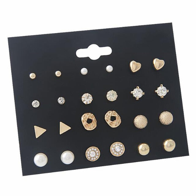 New 12 Pair/Pack White Shiny Wedding Stud Earrings Set For Women Men Crystal Jewelry Accessories Oorbellen Jewelry Earrings