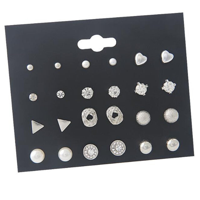 New 12 Pair/Pack White Shiny Wedding Stud Earrings Set For Women Men Crystal Jewelry Accessories Oorbellen Jewelry Earrings