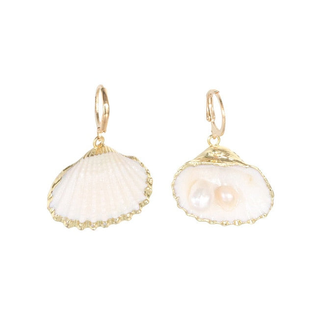 Fashion Girls Beach Shell Women Bohemian Jewelry Starfish Pendant Cowrie Pearl Gold Color Drop Trendy Conch Dangle Earring