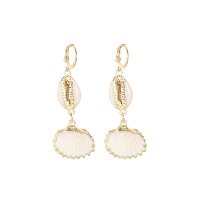Fashion Girls Beach Shell Women Bohemian Jewelry Starfish Pendant Cowrie Pearl Gold Color Drop Trendy Conch Dangle Earring